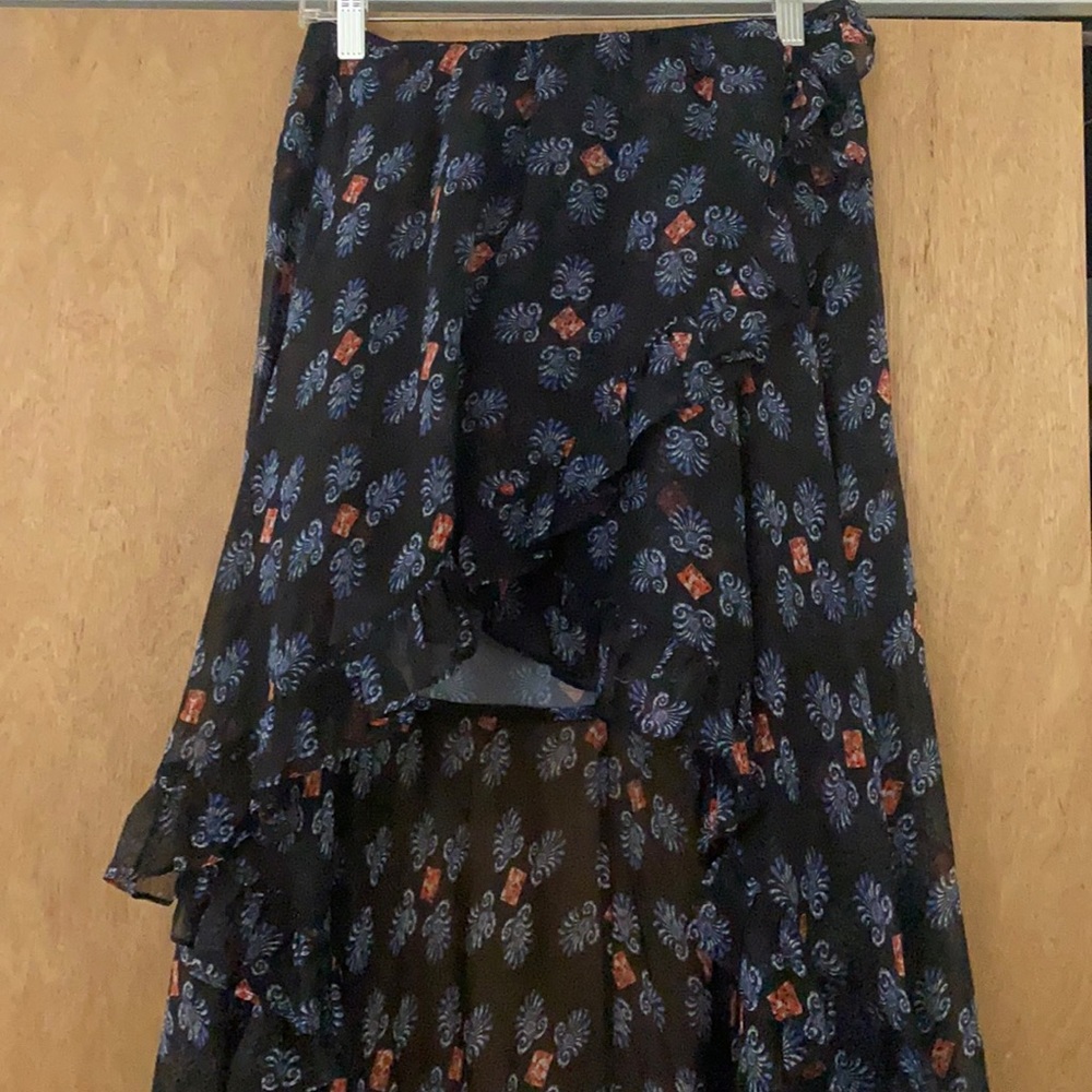 Caroline Constas Blue Adelle Ruffled Silk Skirt